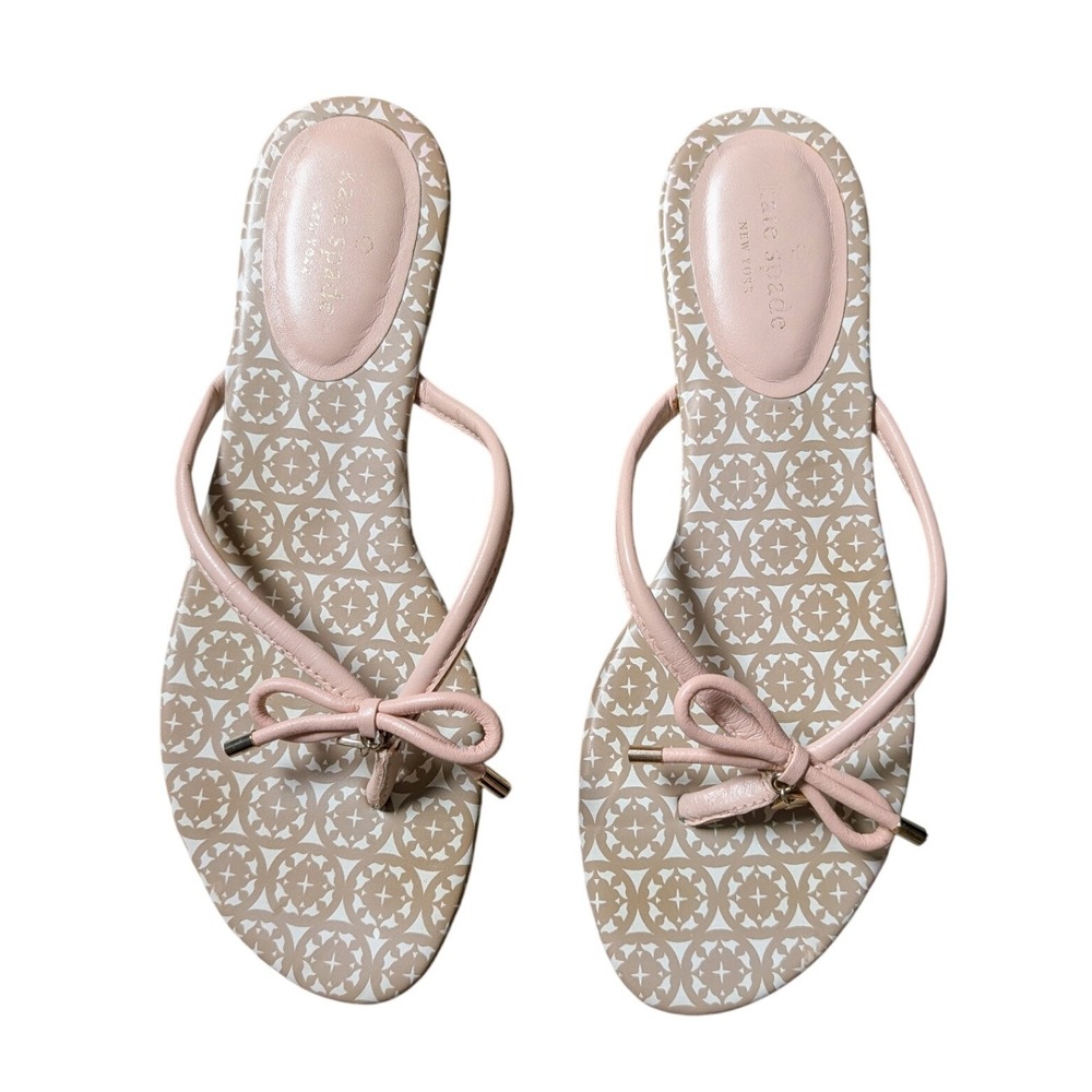 Kate Spade Coquette Feminine Mystic Leather Bowtie Thong Flat Flip Flop